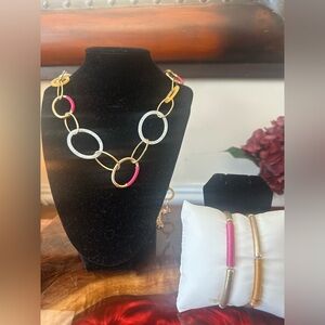 Old Navy Women's Gold-toned Metal Shell & Thread-wrapped Necklace & Bracelet EUC